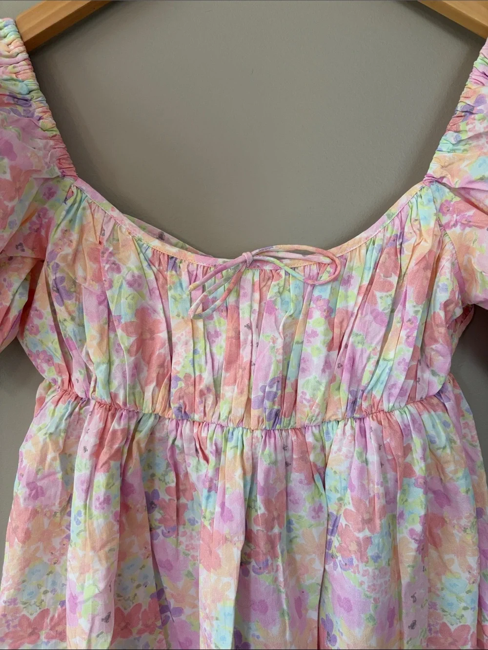 For Love & Lemons Kennedy Floral Puff Sleeve Mini Dress Medium Pastel NWT